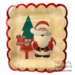 PLATO NAVIDAD CUADRADO FELIZ NAVIDAD KRAFT 18 CM x 8